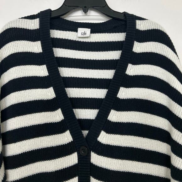 Cabi Whistle Navy Blue & White Striped Long Line Cardigan Sweater Small Coastal - Picture 7 of 11